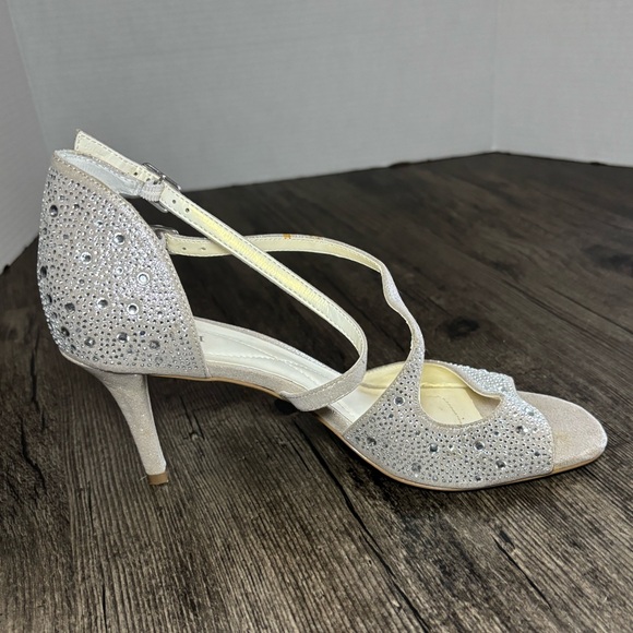 Alfani Women's Rhinestone Silver Heeled Sandals With A Double Strap Size 8 - Picture 7 of 11